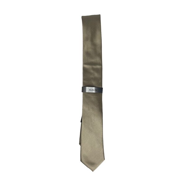 Alfani Mens Neck Tie Beige Tan Silk Blend New - Picture 1 of 5